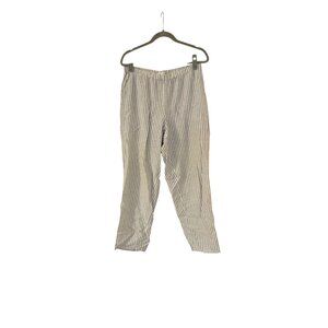 Eileen Fisher Blue Cream Straight Leg Elastic Waist Linen Pant Sz Large Pull On